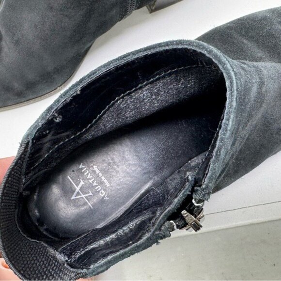 Aquatalia Black Suede Ankle Boots Block Heel Zipper Pointed Toe Size 7.5 - Picture 6 of 16